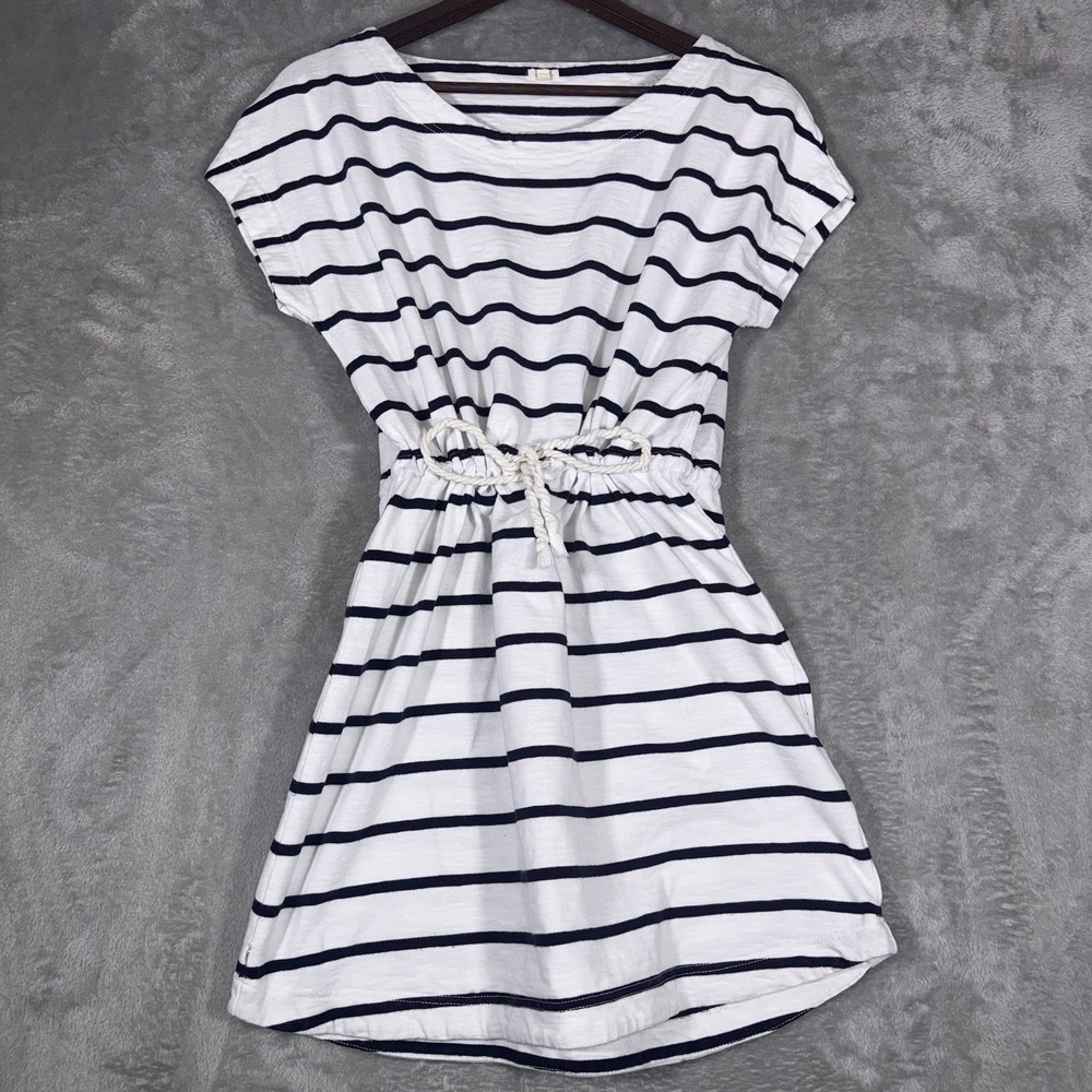 J.CREW‎ White Navy Stripe Drawstring Tunic Dress Top or Beach Coverup Size Small